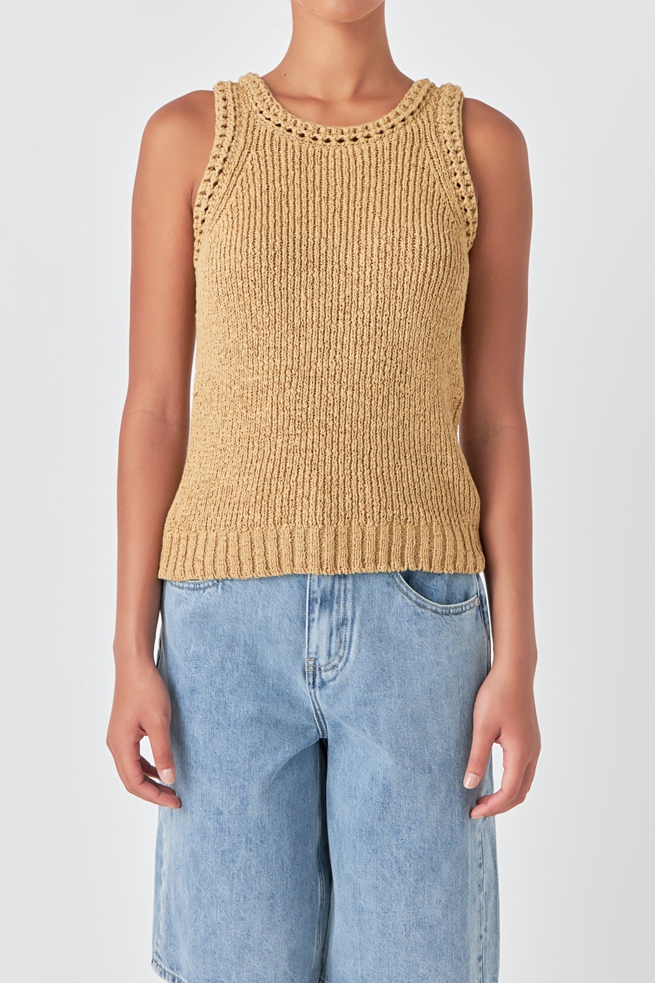 GREY LAB - Round Neck Sleeveless Knit Top - TOPS available at Objectrare