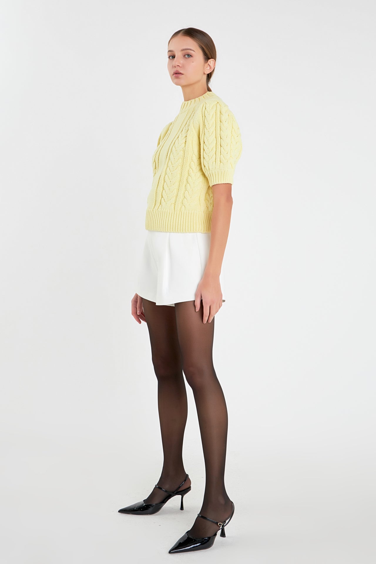 ENGLISH FACTORY - Cable Knit Puff Sleeve Sweater - SWEATERS & KNITS available at Objectrare