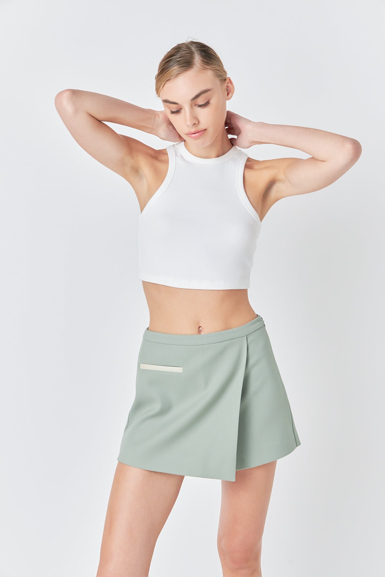 GREY LAB - Asymmetrical Wrap Mini Skort - SKORTS available at Objectrare