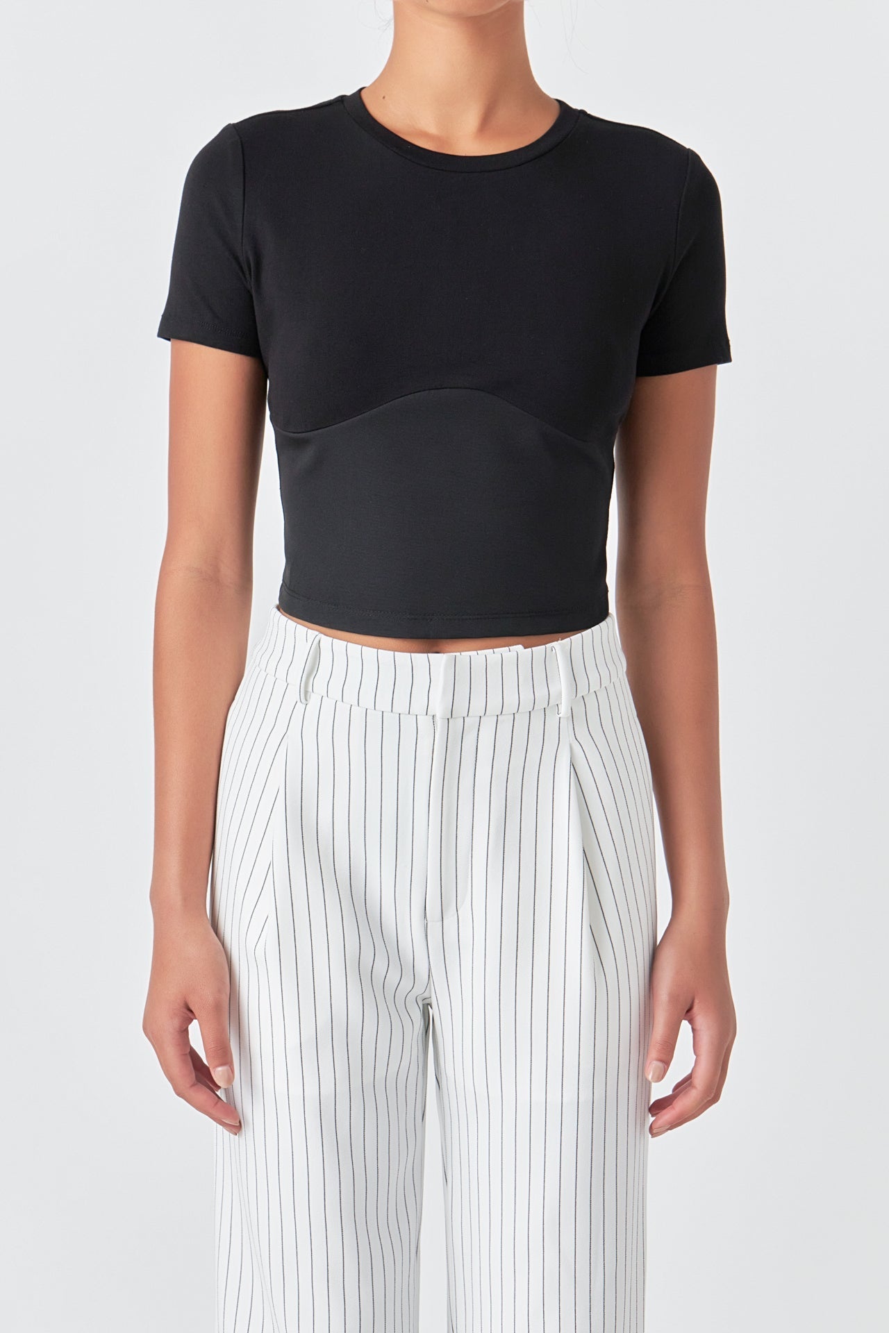 GREY LAB - Cropped Bustier Short Sleeve T Shirt - T-SHIRTS available at Objectrare