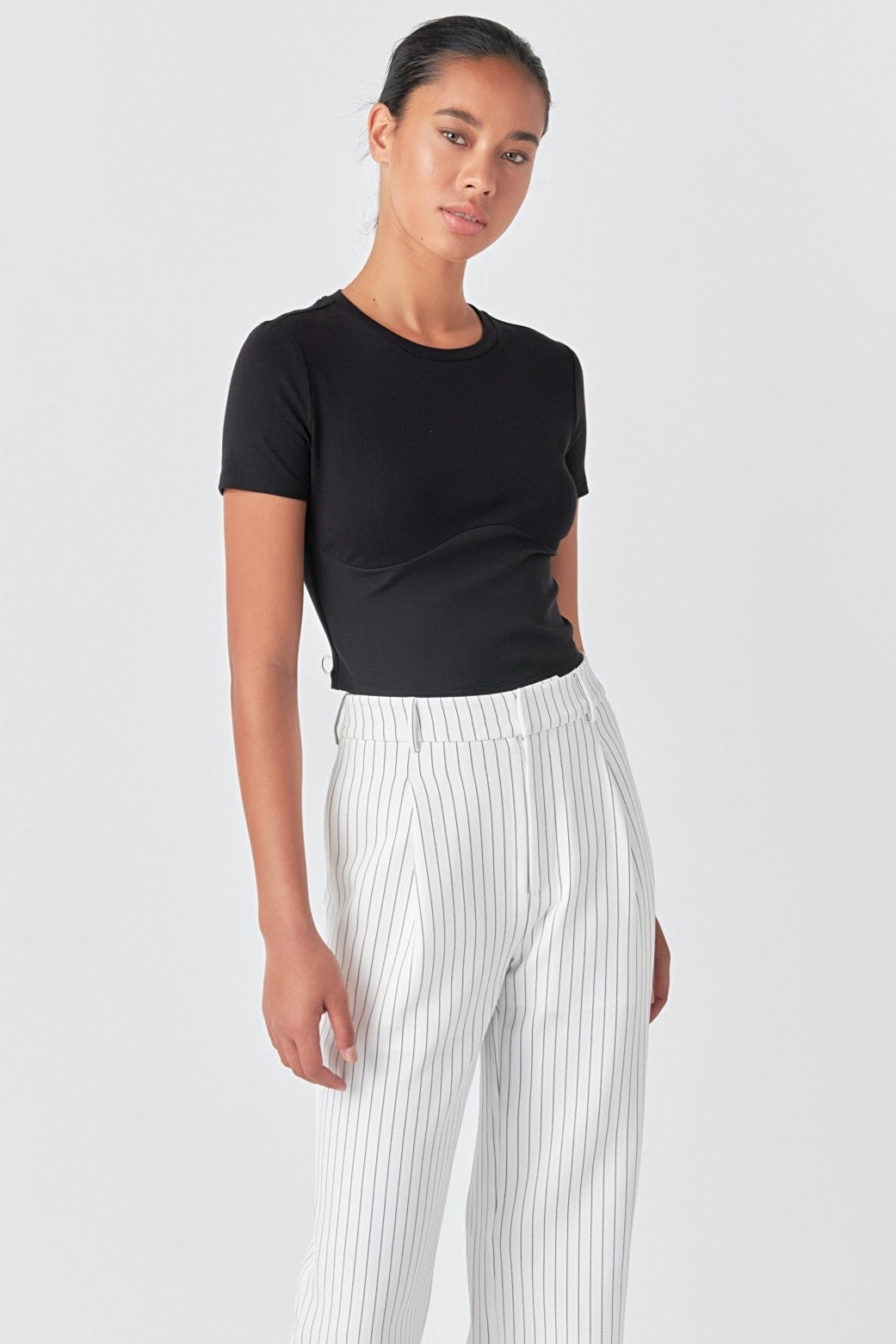 GREY LAB - Cropped Bustier Short Sleeve T Shirt - T-SHIRTS available at Objectrare
