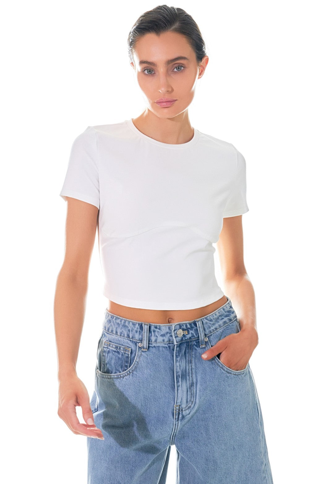 GREY LAB - Cropped Bustier Short Sleeve T Shirt - T-SHIRTS available at Objectrare
