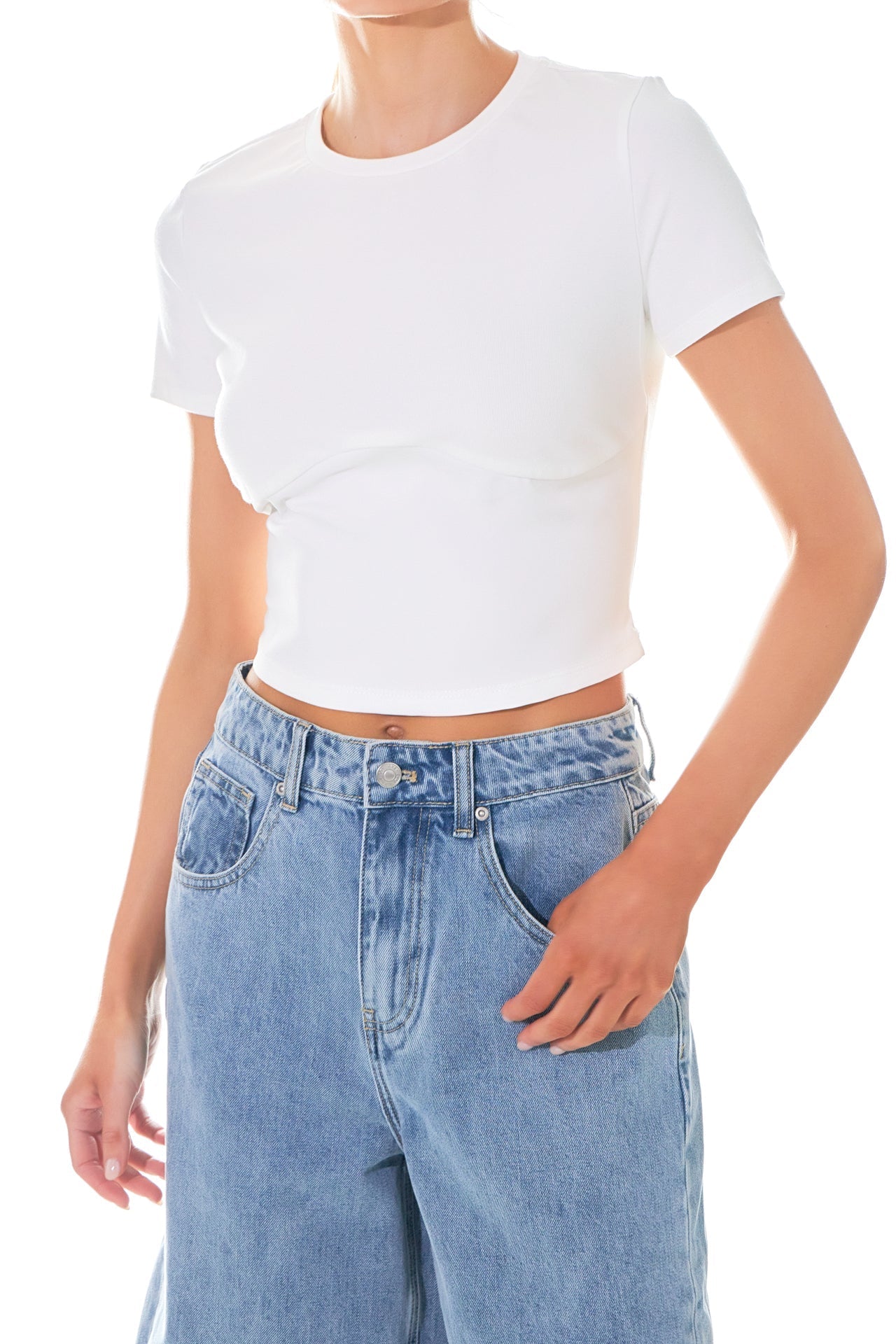 GREY LAB - Cropped Bustier Short Sleeve T Shirt - T-SHIRTS available at Objectrare