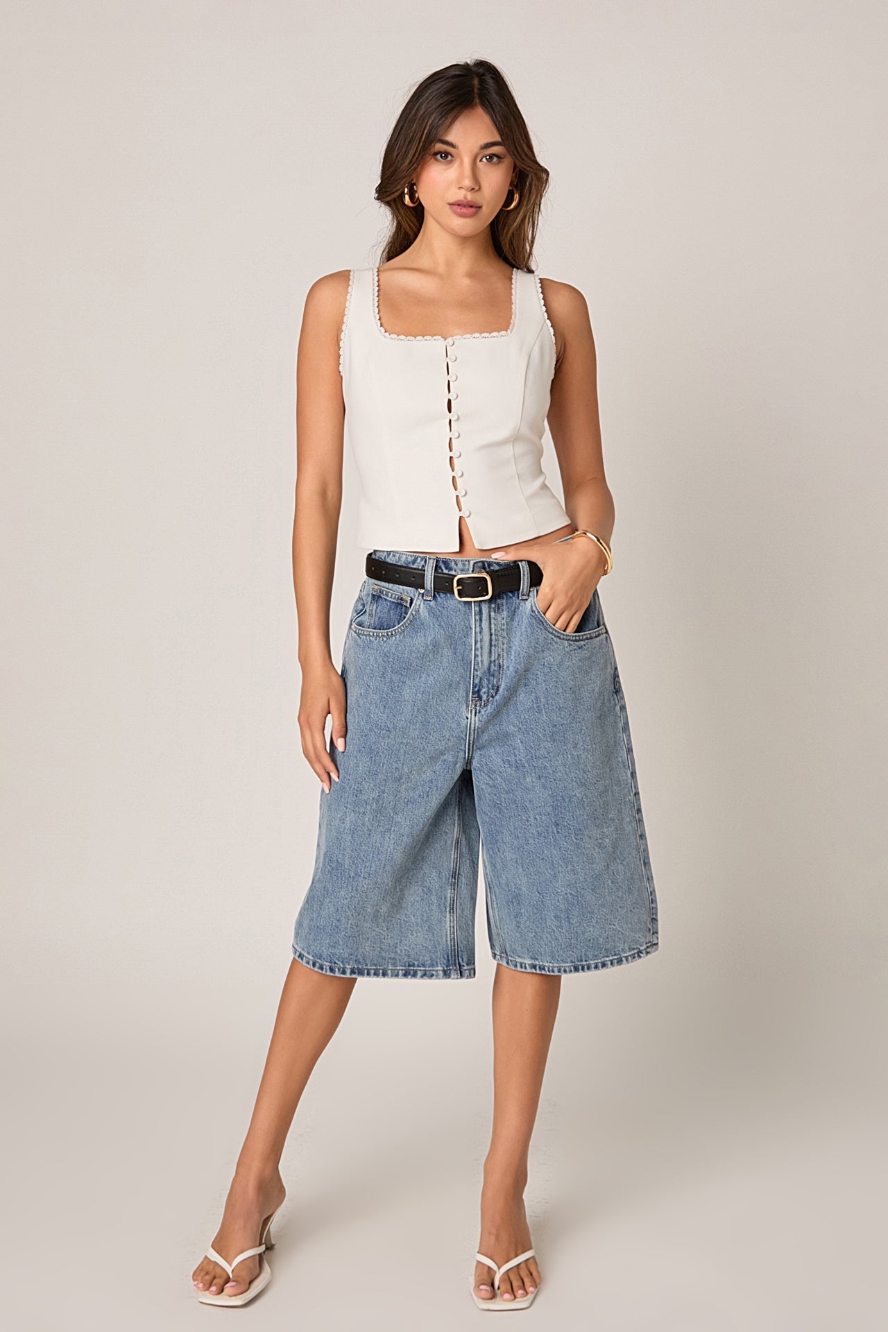 ENDLESS ROSE - Lace Trim Linen Top - TOPS available at Objectrare