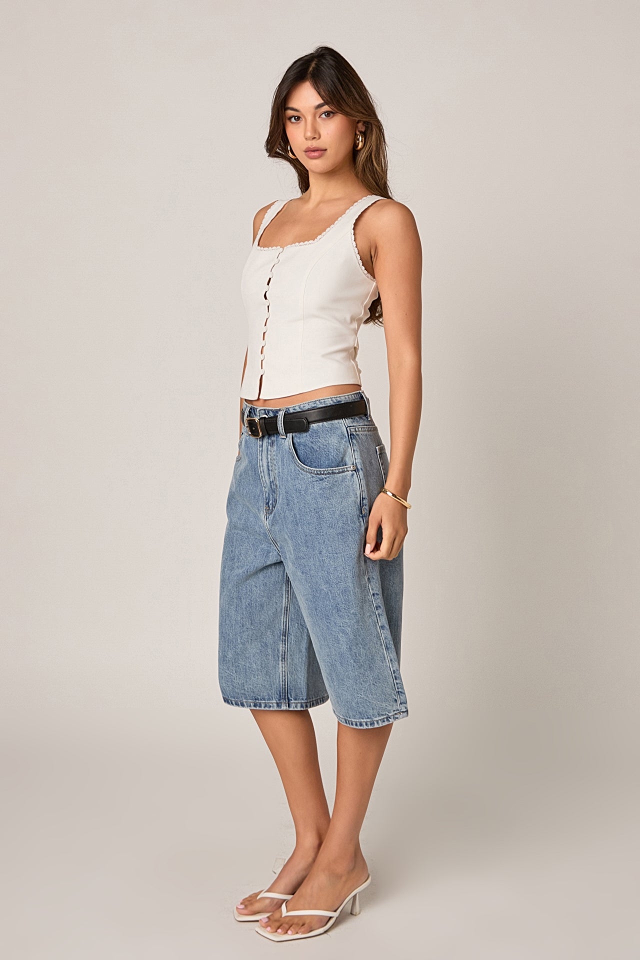 ENDLESS ROSE - Lace Trim Linen Top - TOPS available at Objectrare