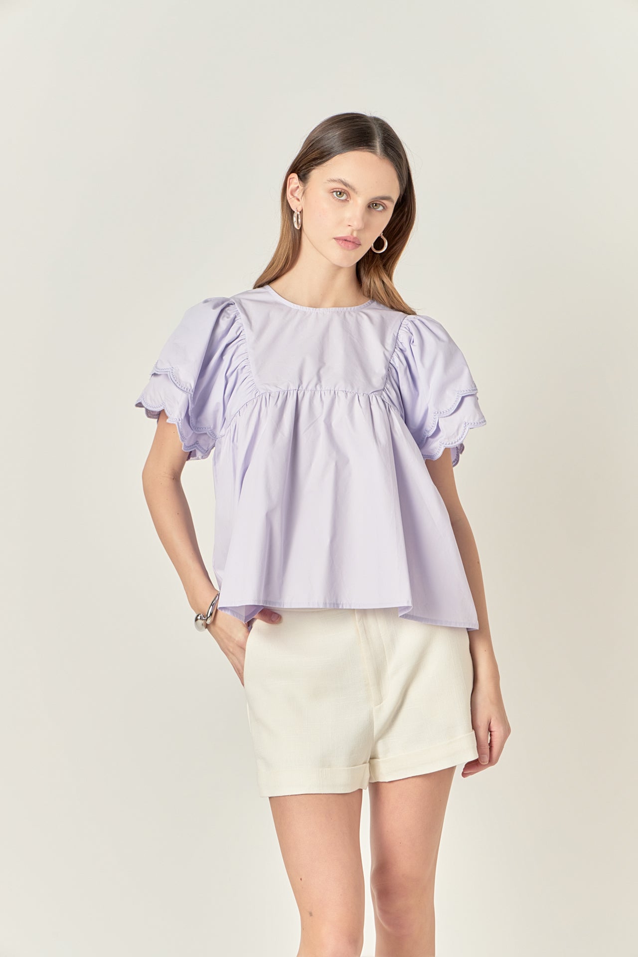 ENGLISH FACTORY - Scallop Hem Sleeve Top - TOPS available at Objectrare