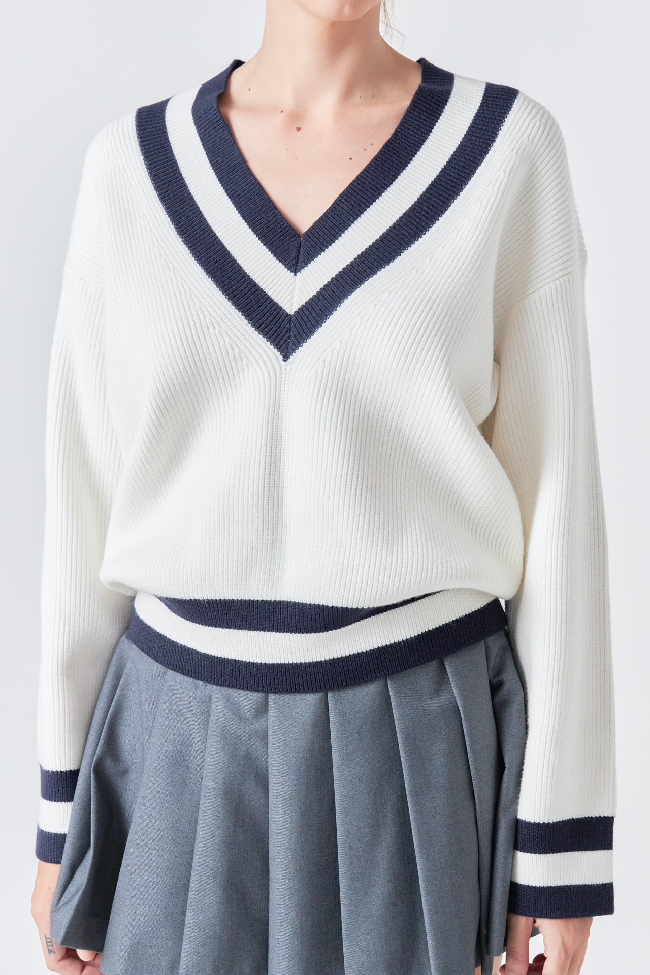 GREY LAB - Striped V-neck Knit Sweater - SWEATERS & KNITS available at Objectrare