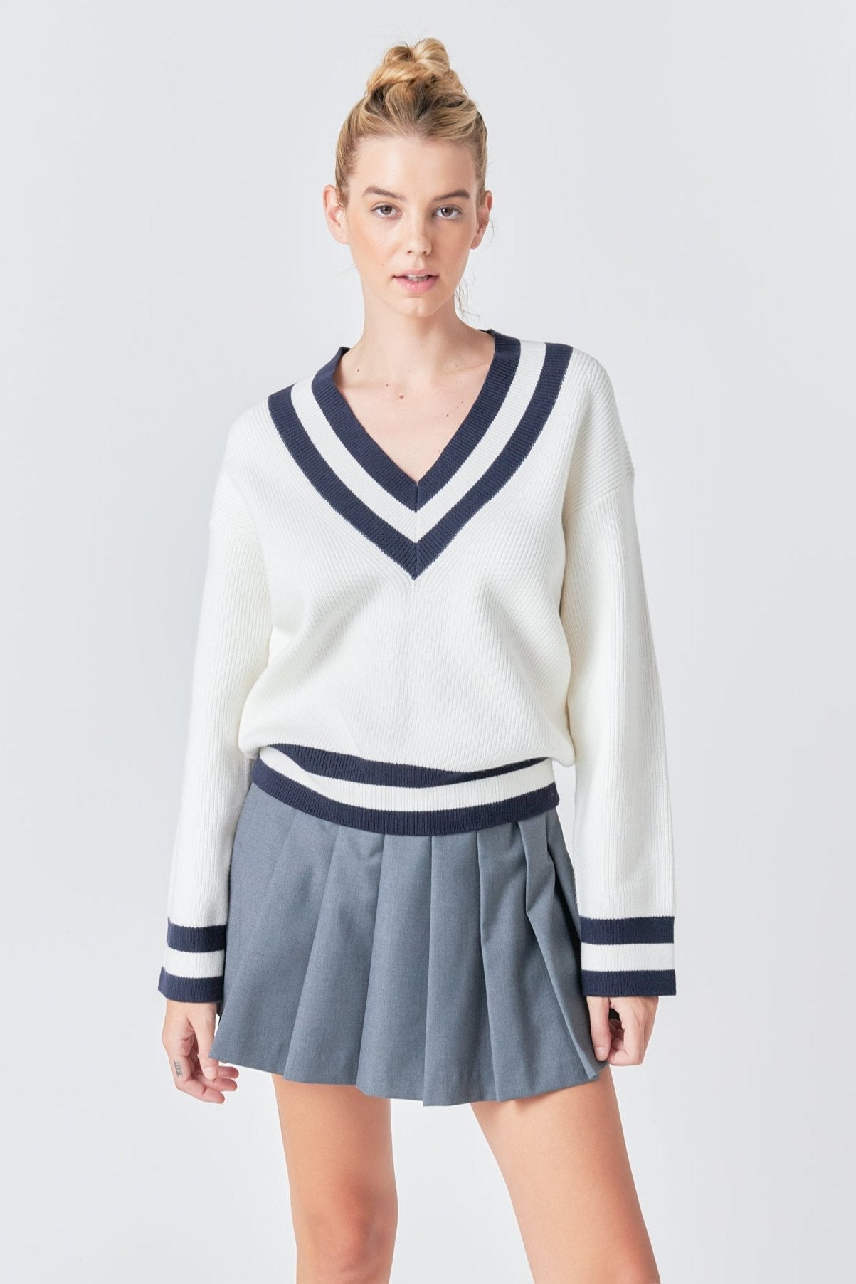 GREY LAB - Striped V-neck Knit Sweater - SWEATERS & KNITS available at Objectrare