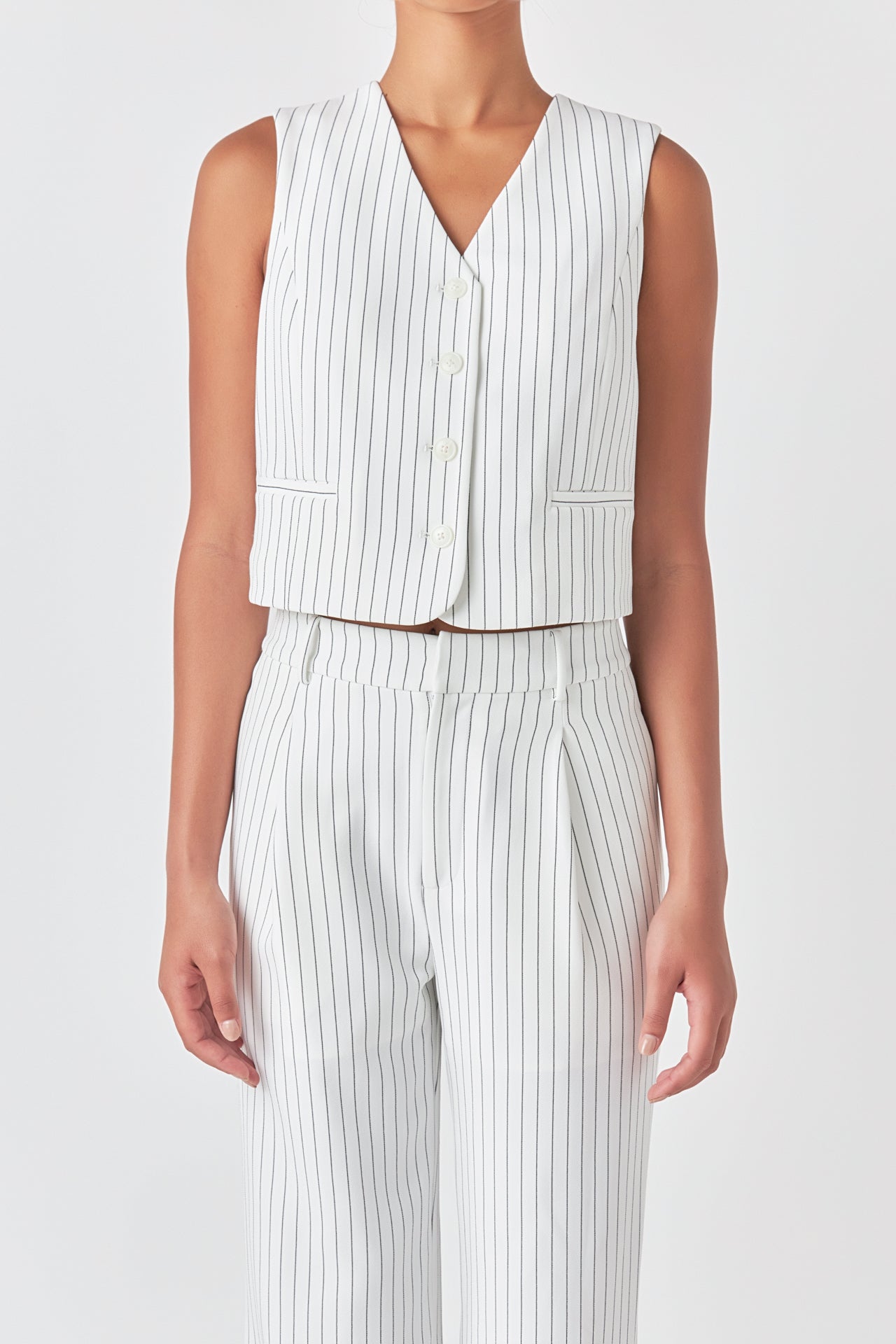 GREY LAB - Pinstrpied Vest with Welted Pocket - VEST available at Objectrare