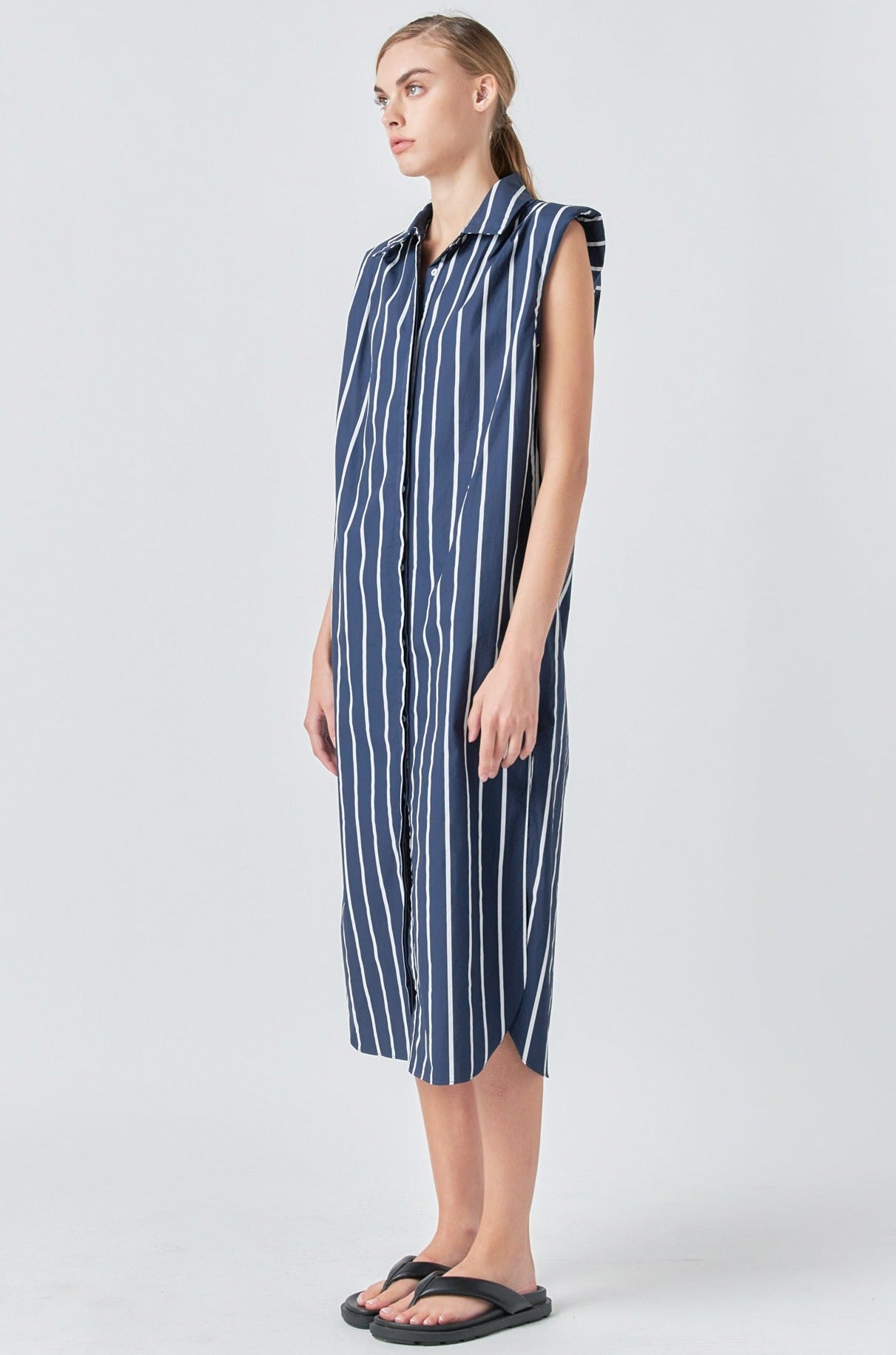 GREY LAB - Striped Sleeveless Maxi Shirt Dress - DRESSES available at Objectrare