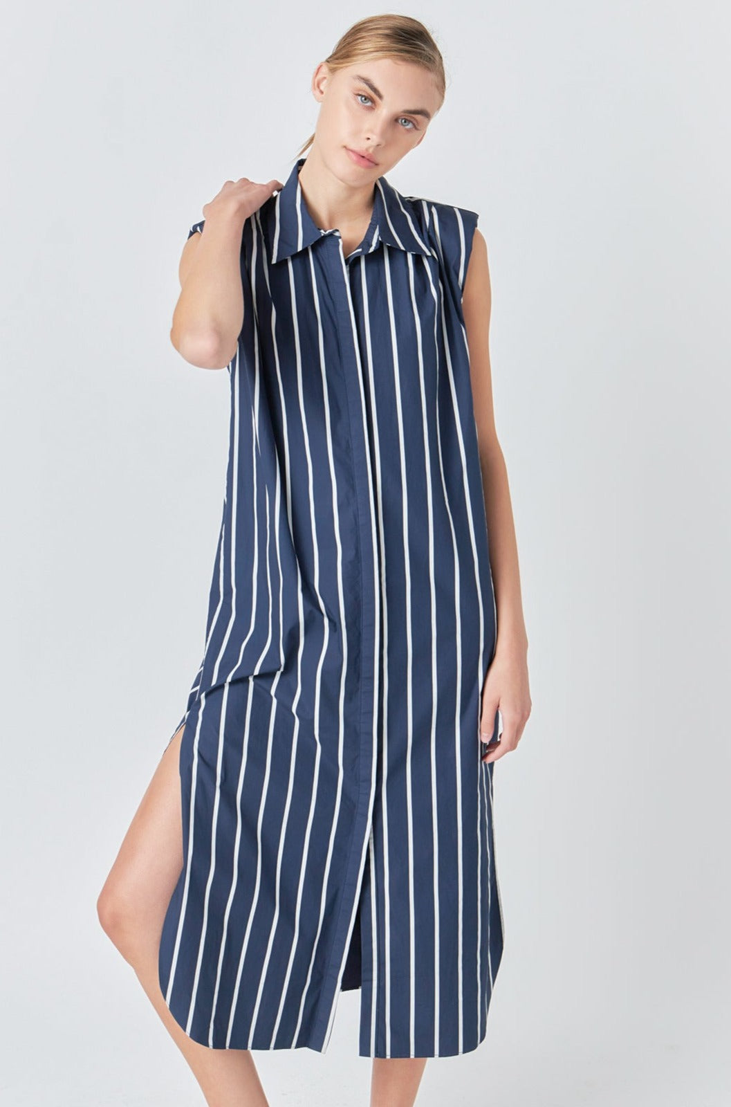 GREY LAB - Striped Sleeveless Maxi Shirt Dress - DRESSES available at Objectrare