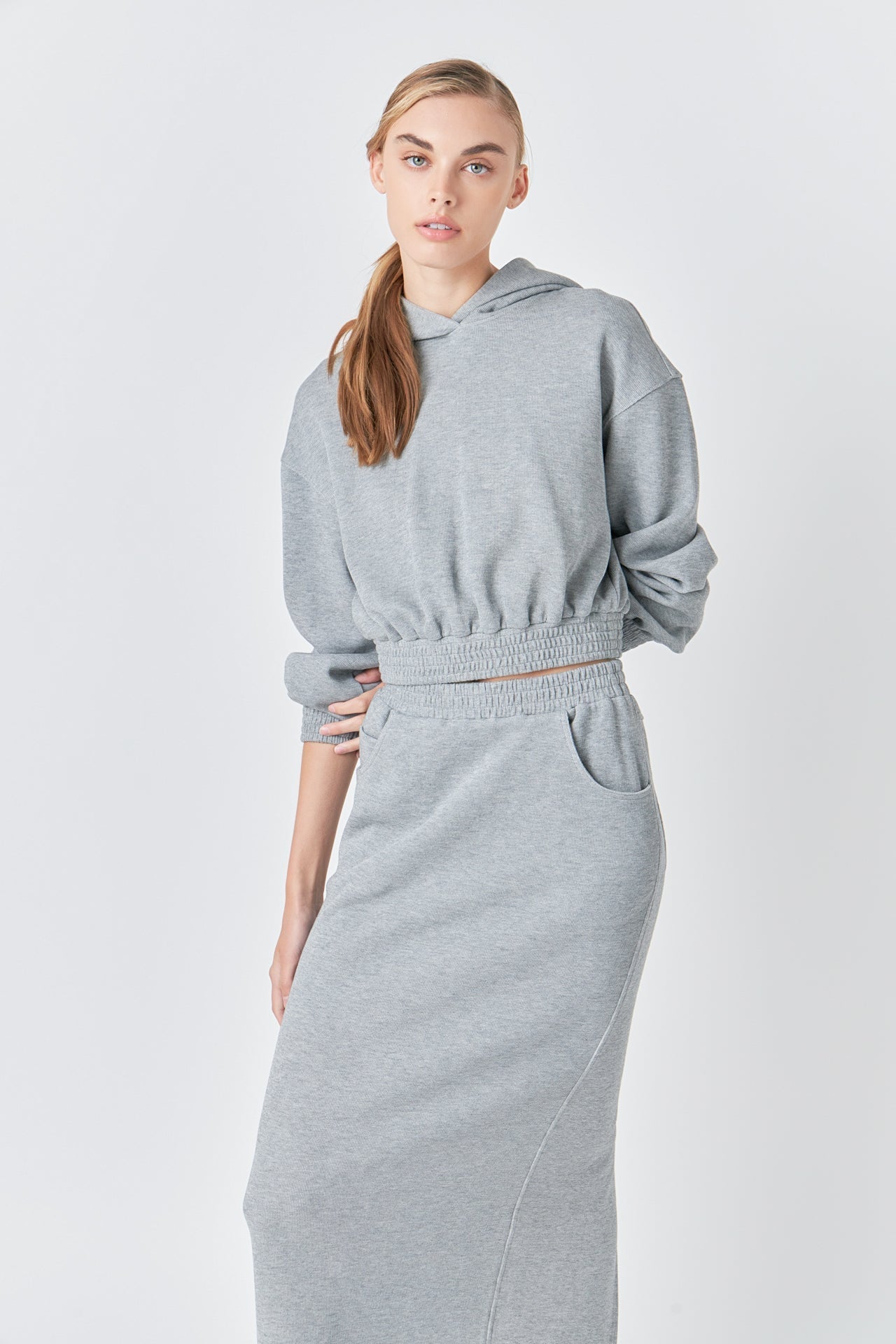 GREY LAB - French Terry Cropped Hoodie - HOODIES & SWEATSHIRTS available at Objectrare