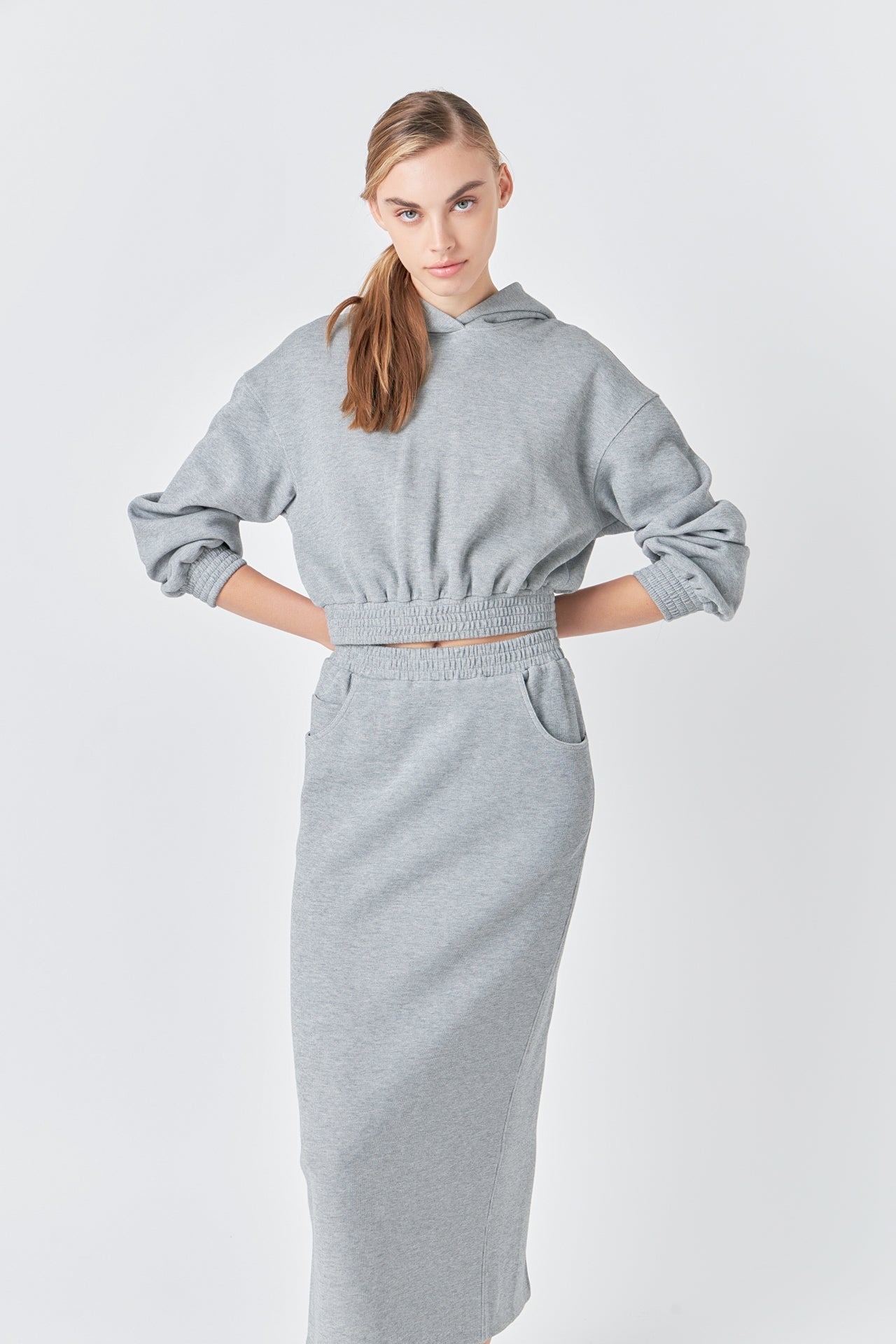 GREY LAB - French Terry Cropped Hoodie - HOODIES & SWEATSHIRTS available at Objectrare