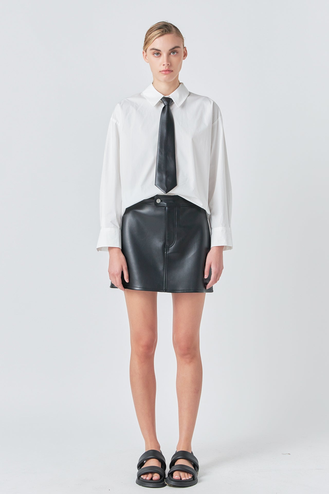 GREY LAB - Shirt with Faux Leather Necktie - SHIRTS & BLOUSES available at Objectrare
