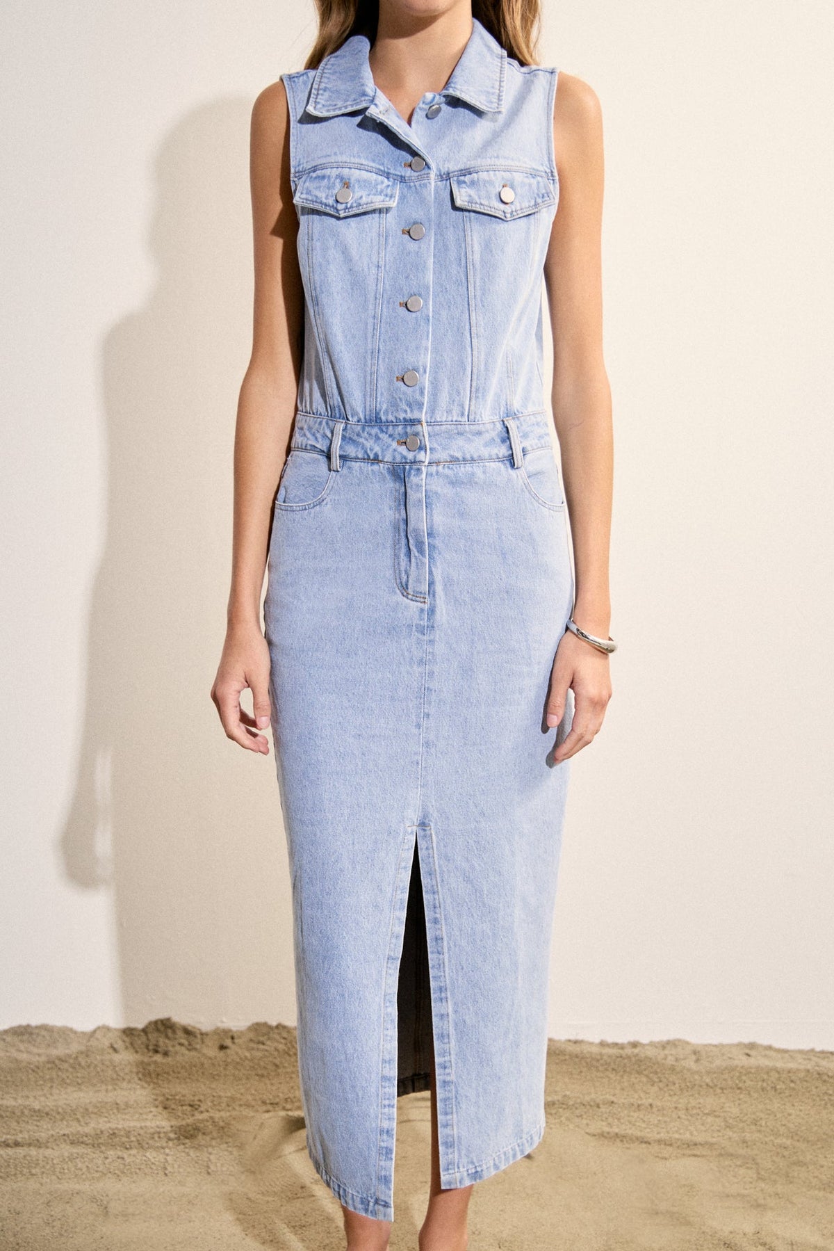 ENGLISH FACTORY - Sleeveless Maxi Denim Dress - DRESSES available at Objectrare