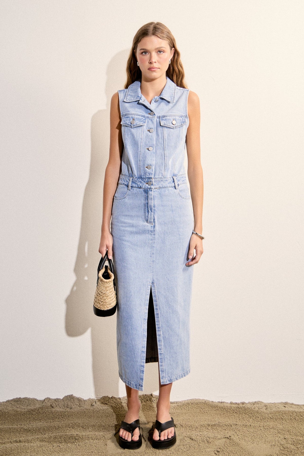 ENGLISH FACTORY - Sleeveless Maxi Denim Dress - DRESSES available at Objectrare