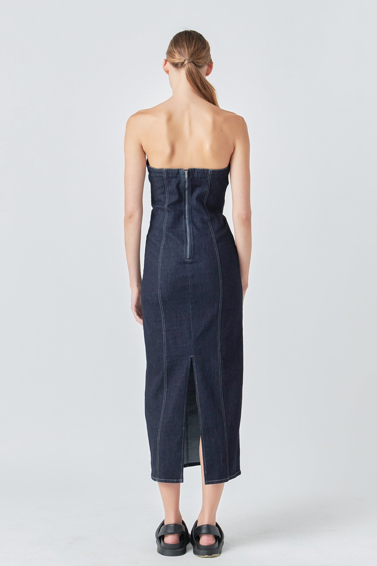 GREY LAB - Strapless Denim Midi Dress - DRESSES available at Objectrare