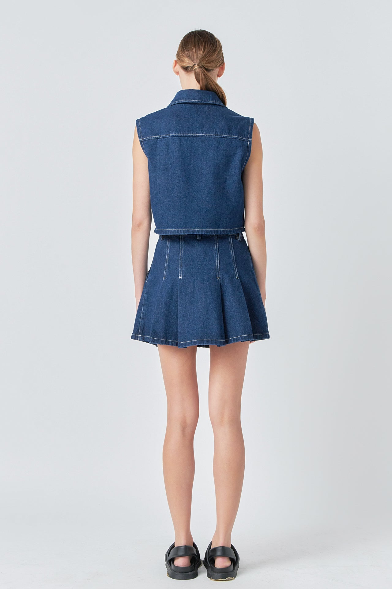GREY LAB - Cropped Denim Vest with Pockets - TOPS available at Objectrare