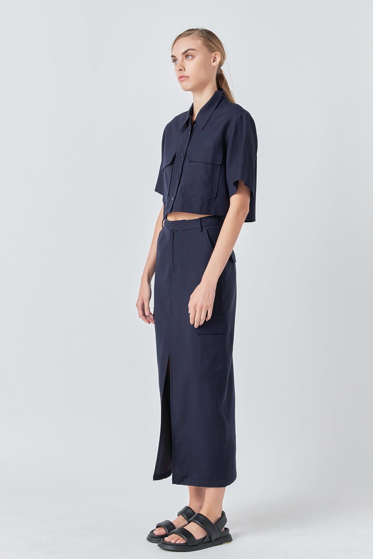 GREY LAB - Linen Cargo Slit Maxi Skirt - SKIRTS available at Objectrare