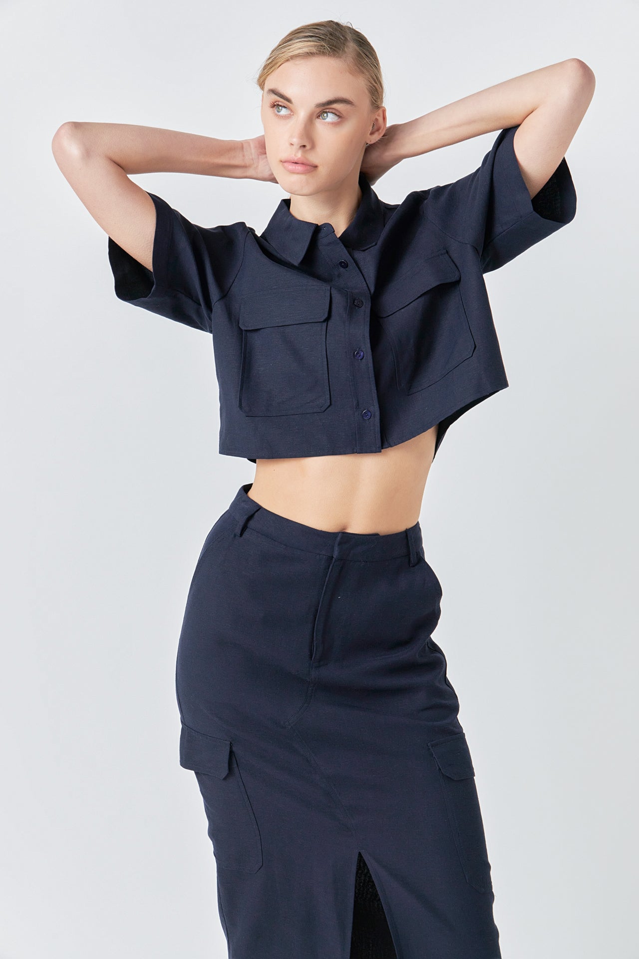GREY LAB - Linen Cargo Slit Maxi Skirt - SKIRTS available at Objectrare