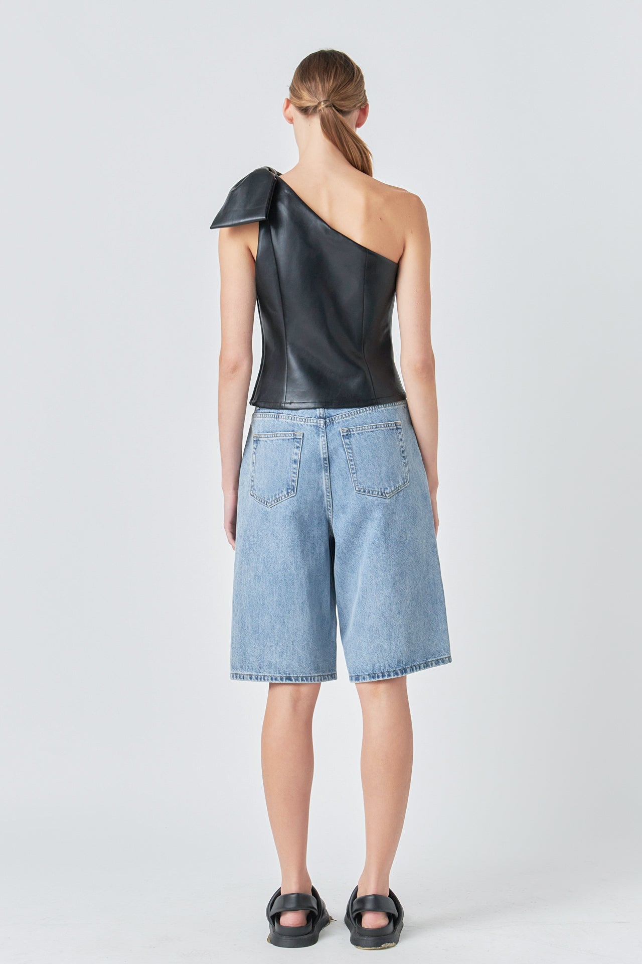 GREY LAB - Asymmetric Faux Leather Top with Bow Tie - TOPS available at Objectrare
