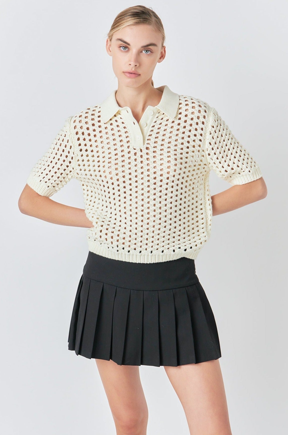 GREY LAB - Knit Mesh Shirt - TOPS available at Objectrare
