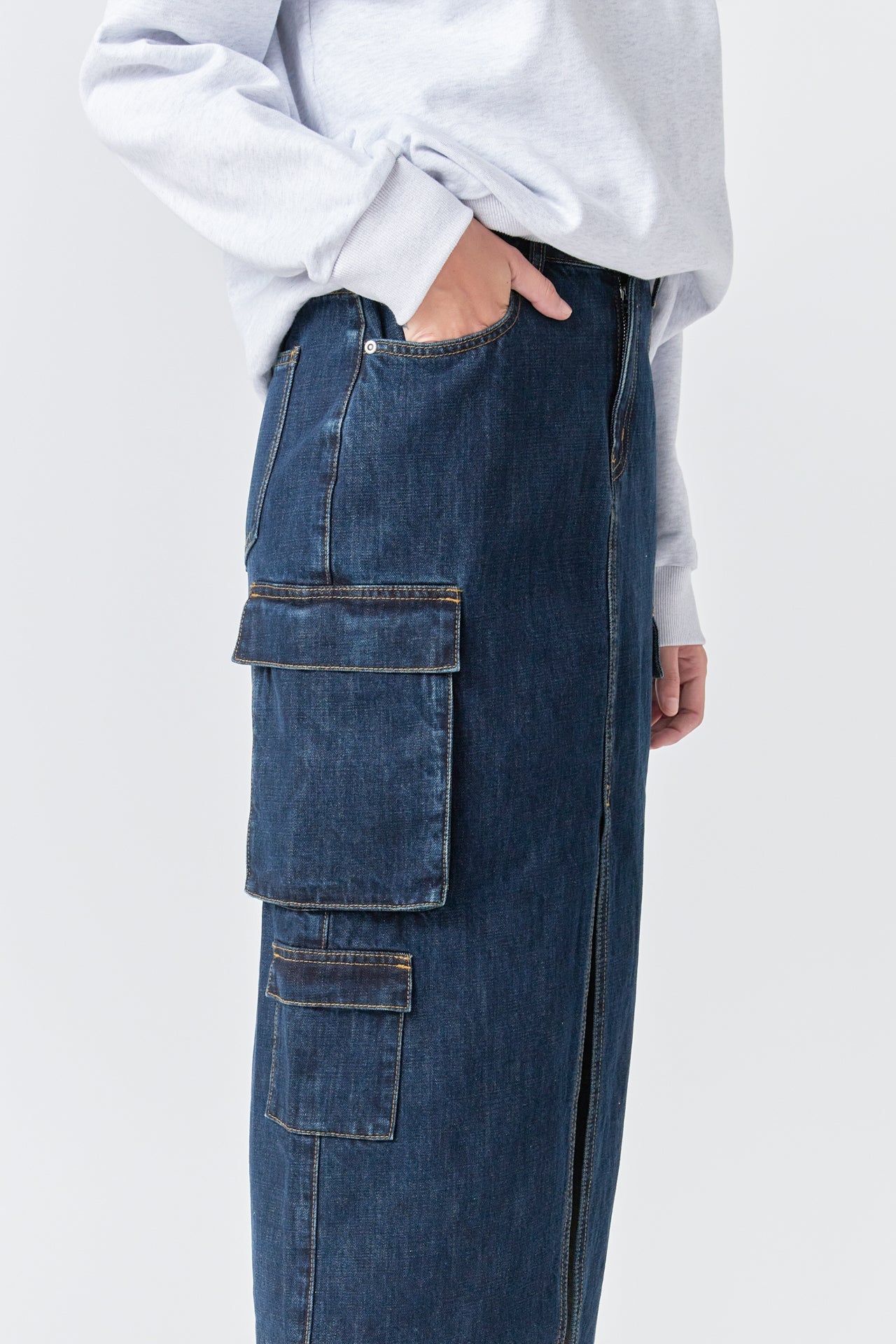 GREY LAB - Denim Cargo Maxi Skirt - SKIRTS available at Objectrare