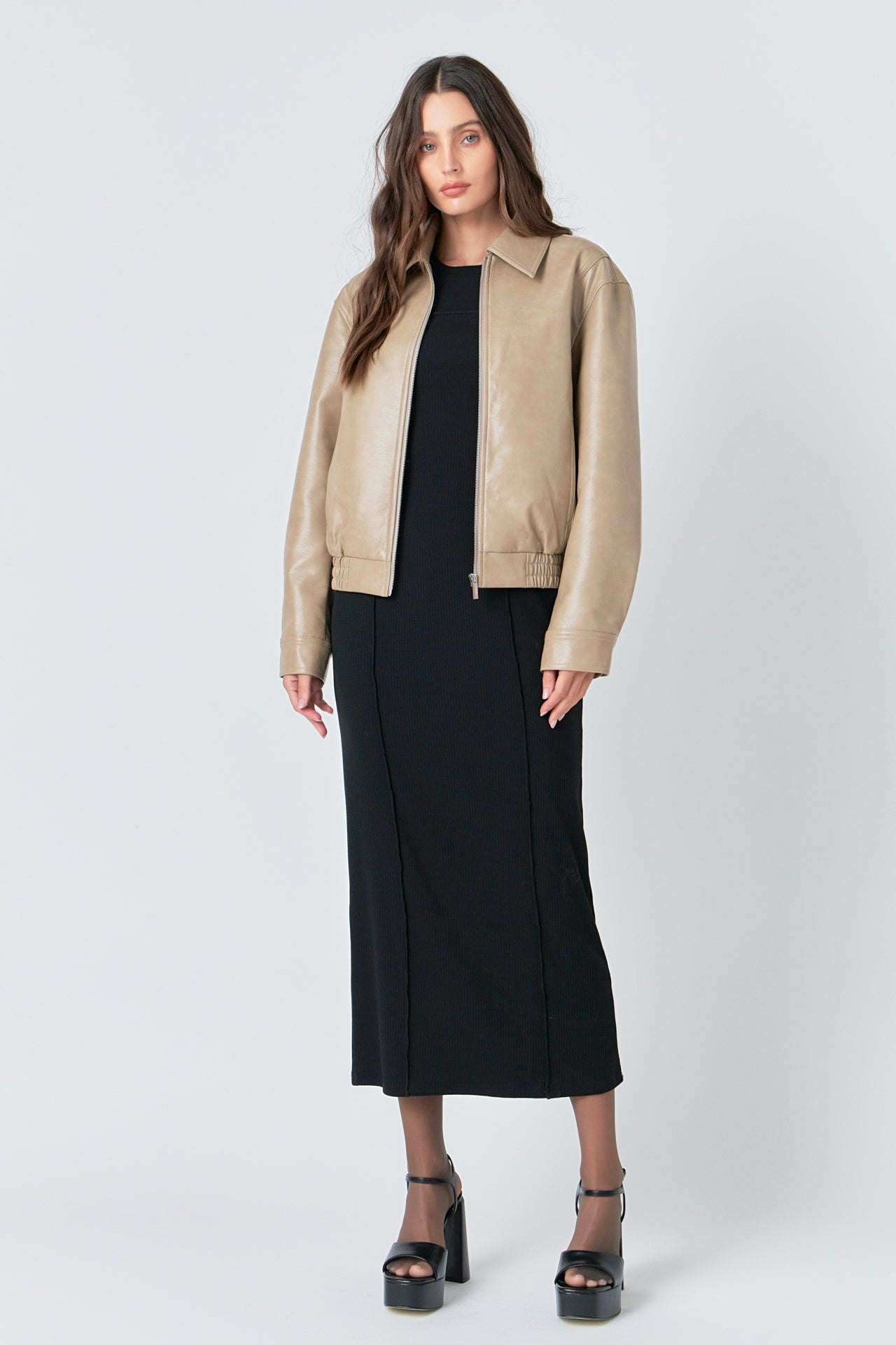 GREY LAB - Faux Leather Cropped Jacket - JACKETS available at Objectrare