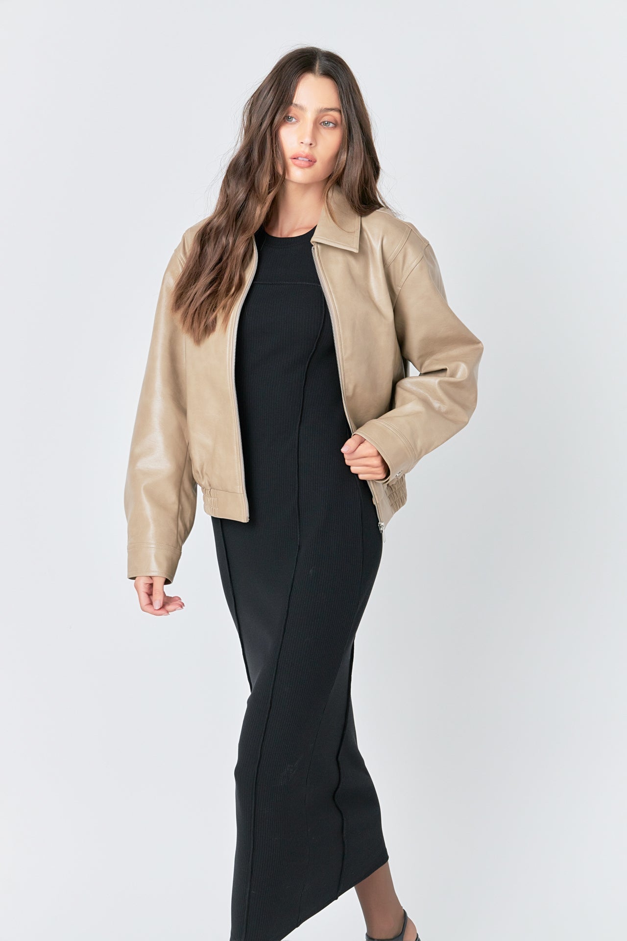 GREY LAB - Faux Leather Cropped Jacket - JACKETS available at Objectrare