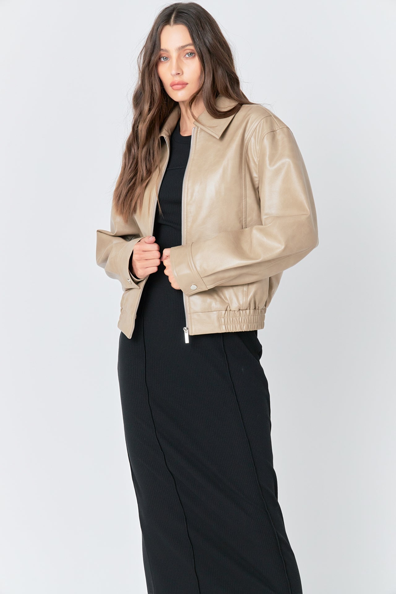 GREY LAB - Faux Leather Cropped Jacket - JACKETS available at Objectrare