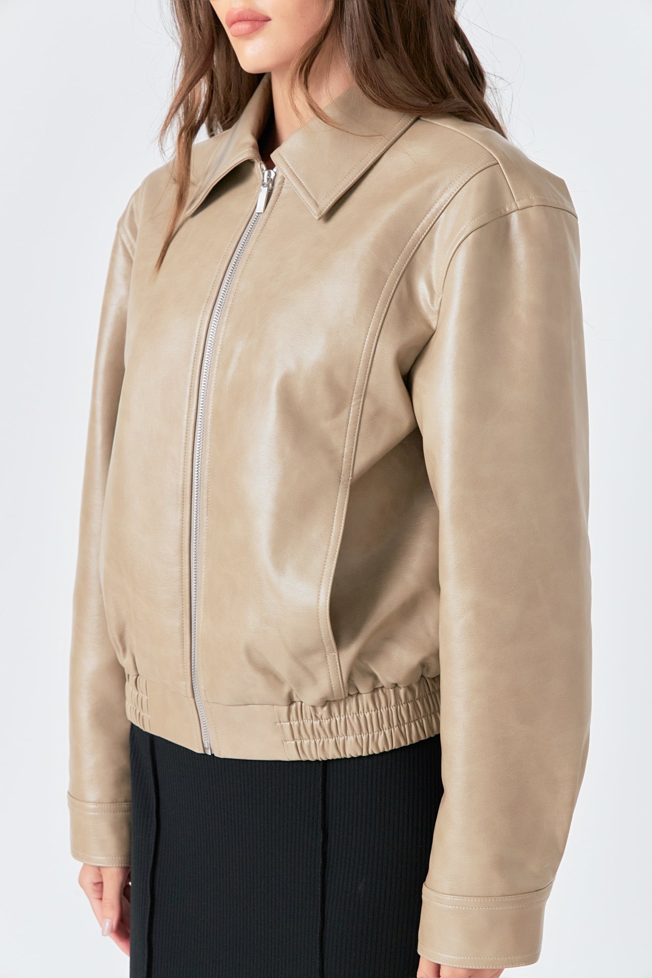 GREY LAB - Faux Leather Cropped Jacket - JACKETS available at Objectrare