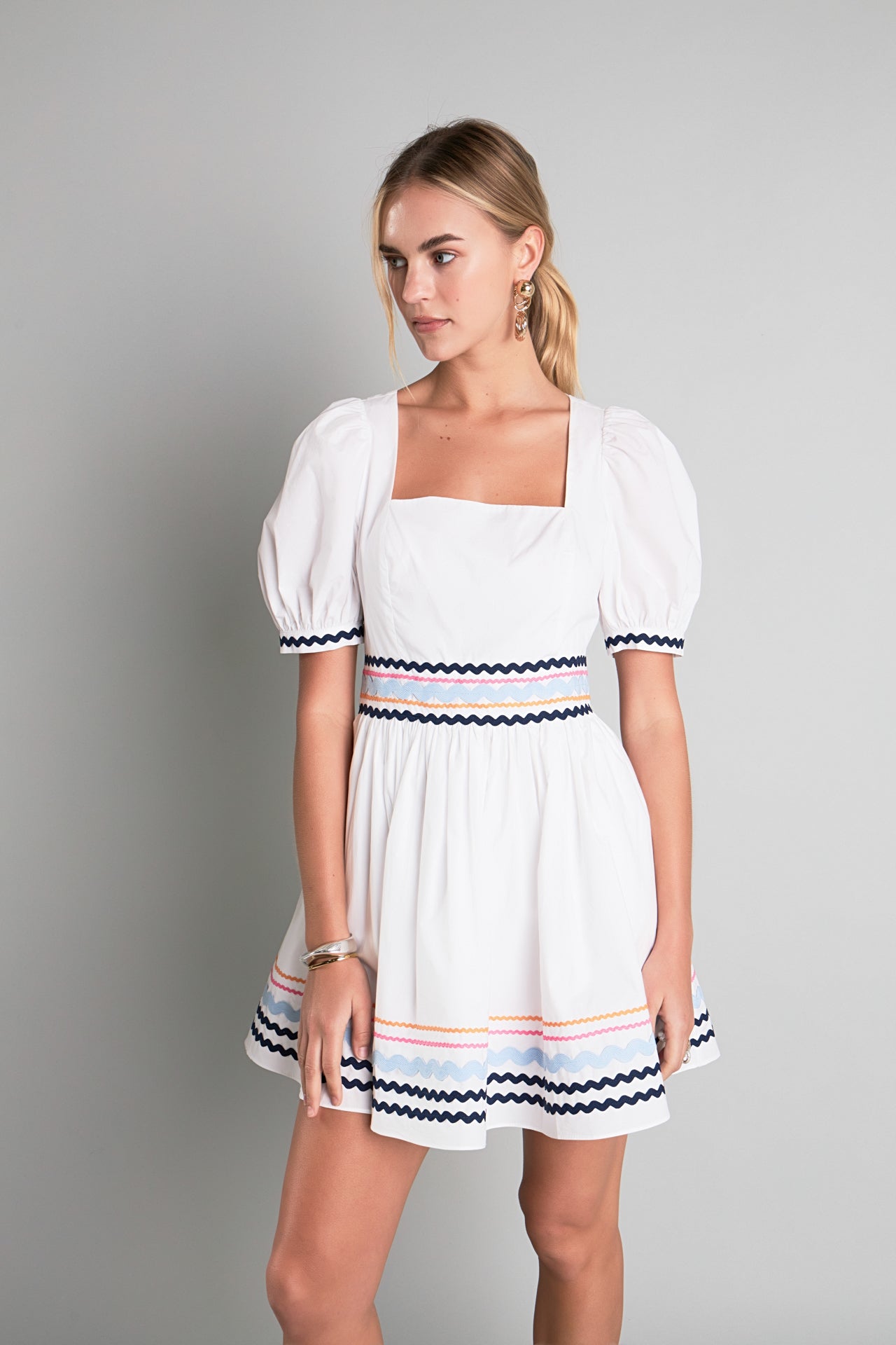 ENGLISH FACTORY - Poplin Mini Dress with Ric Rac Trim - DRESSES available at Objectrare