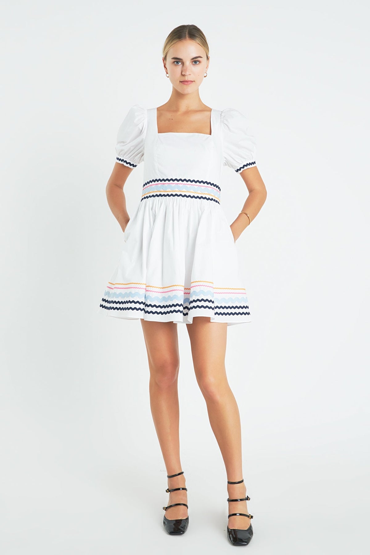 ENGLISH FACTORY - Poplin Mini Dress with Ric Rac Trim - DRESSES available at Objectrare
