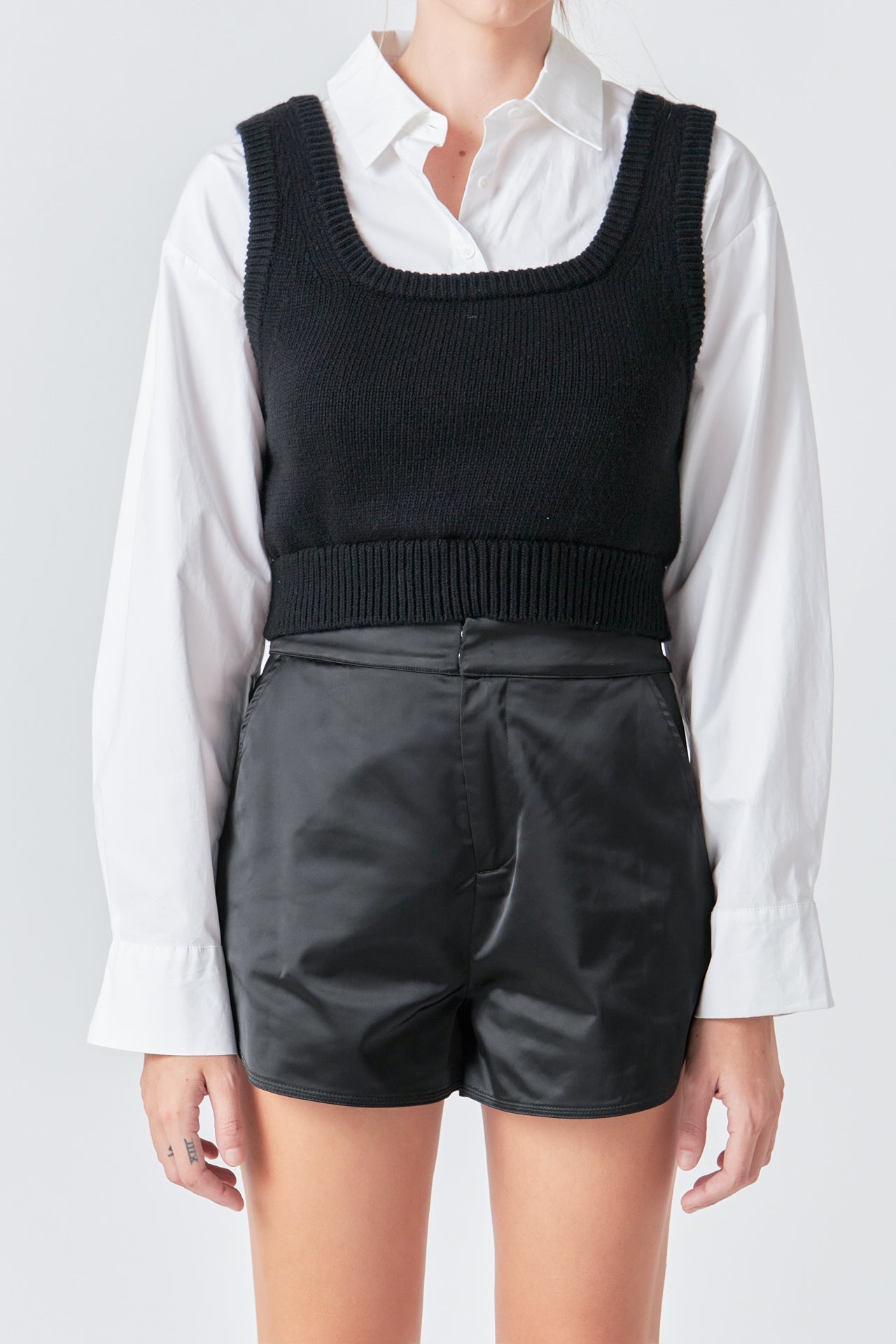 GREY LAB - Cropped Knit Top Over Shirt - SHIRTS & BLOUSES available at Objectrare
