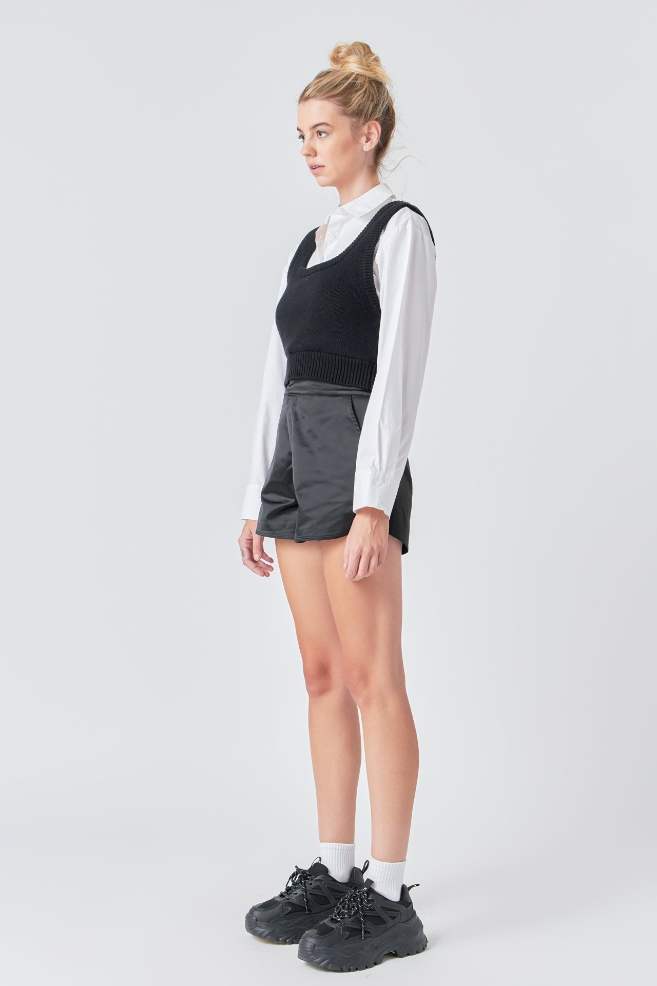 GREY LAB - Cropped Knit Top Over Shirt - SHIRTS & BLOUSES available at Objectrare