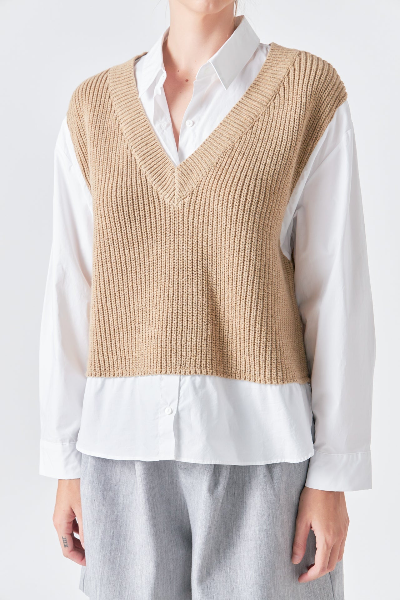 GREY LAB - Sweater Over Shirt - TOPS available at Objectrare