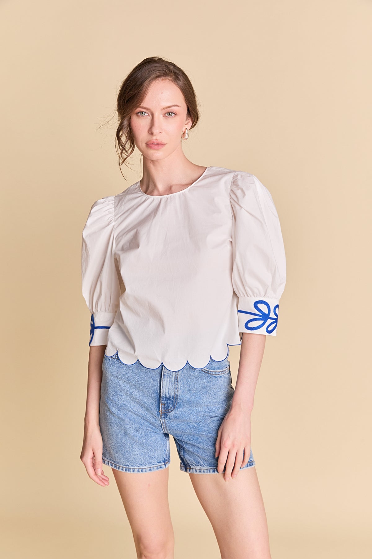 LA'VEN - Scallop Hem Embroidered Top - TOPS available at Objectrare