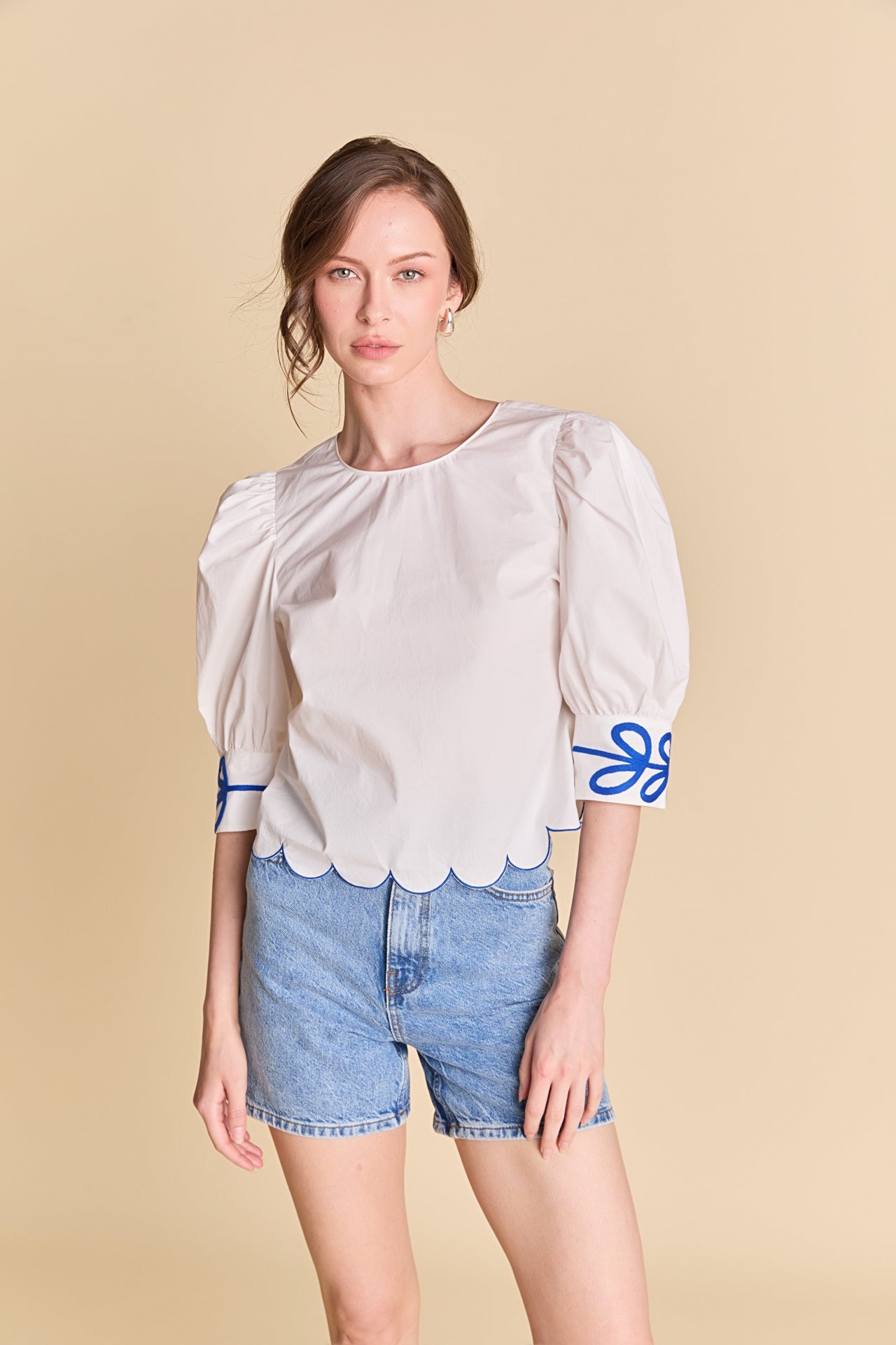 LA'VEN - Scallop Hem Embroidered Top - TOPS available at Objectrare