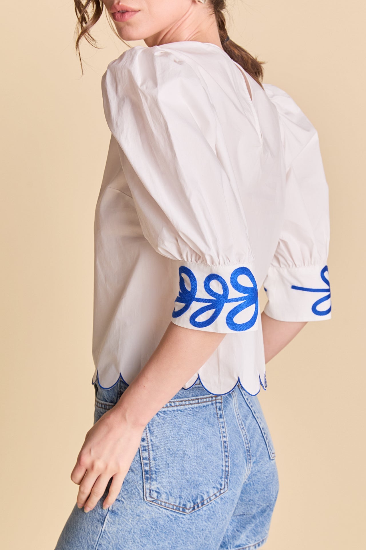 LA'VEN - Scallop Hem Embroidered Top - TOPS available at Objectrare