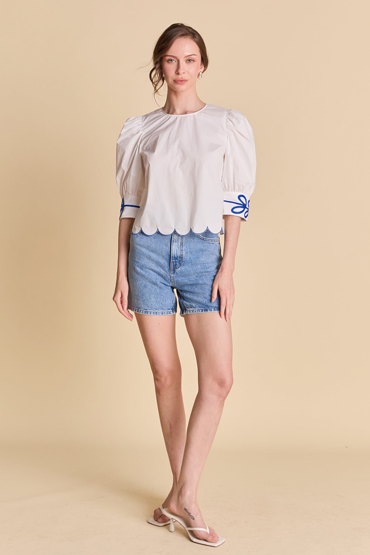 LA'VEN - Scallop Hem Embroidered Top - TOPS available at Objectrare