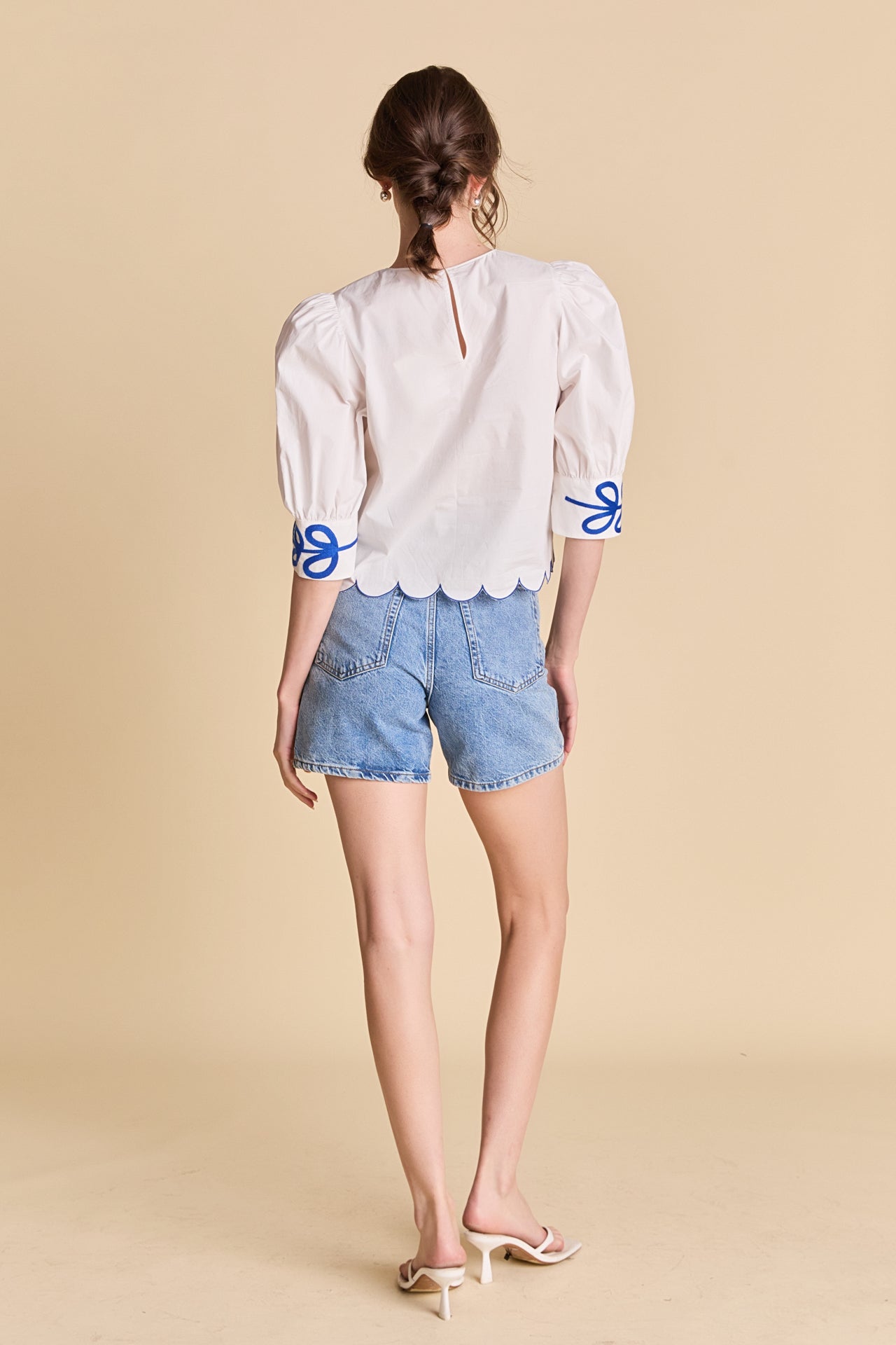 LA'VEN - Scallop Hem Embroidered Top - TOPS available at Objectrare