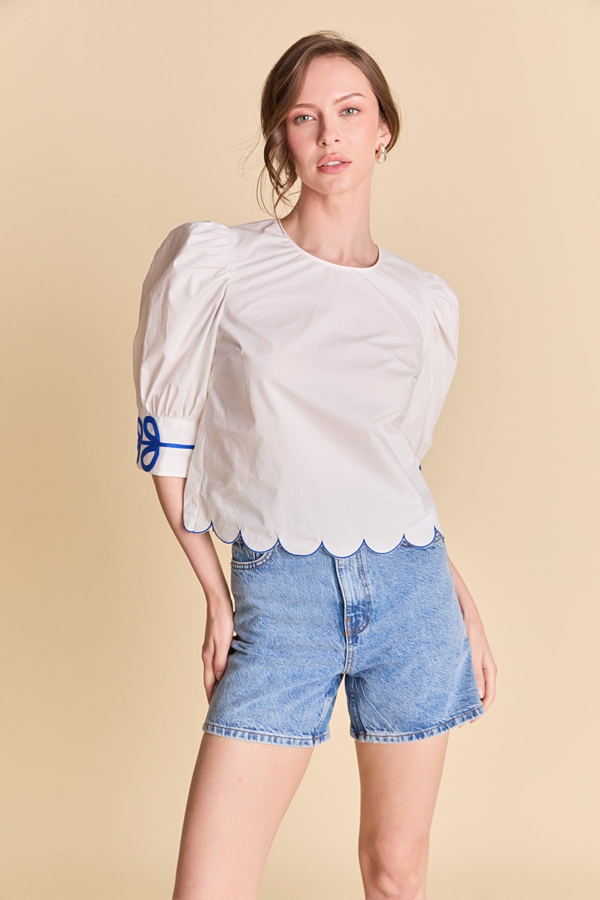 LA'VEN - Scallop Hem Embroidered Top - TOPS available at Objectrare