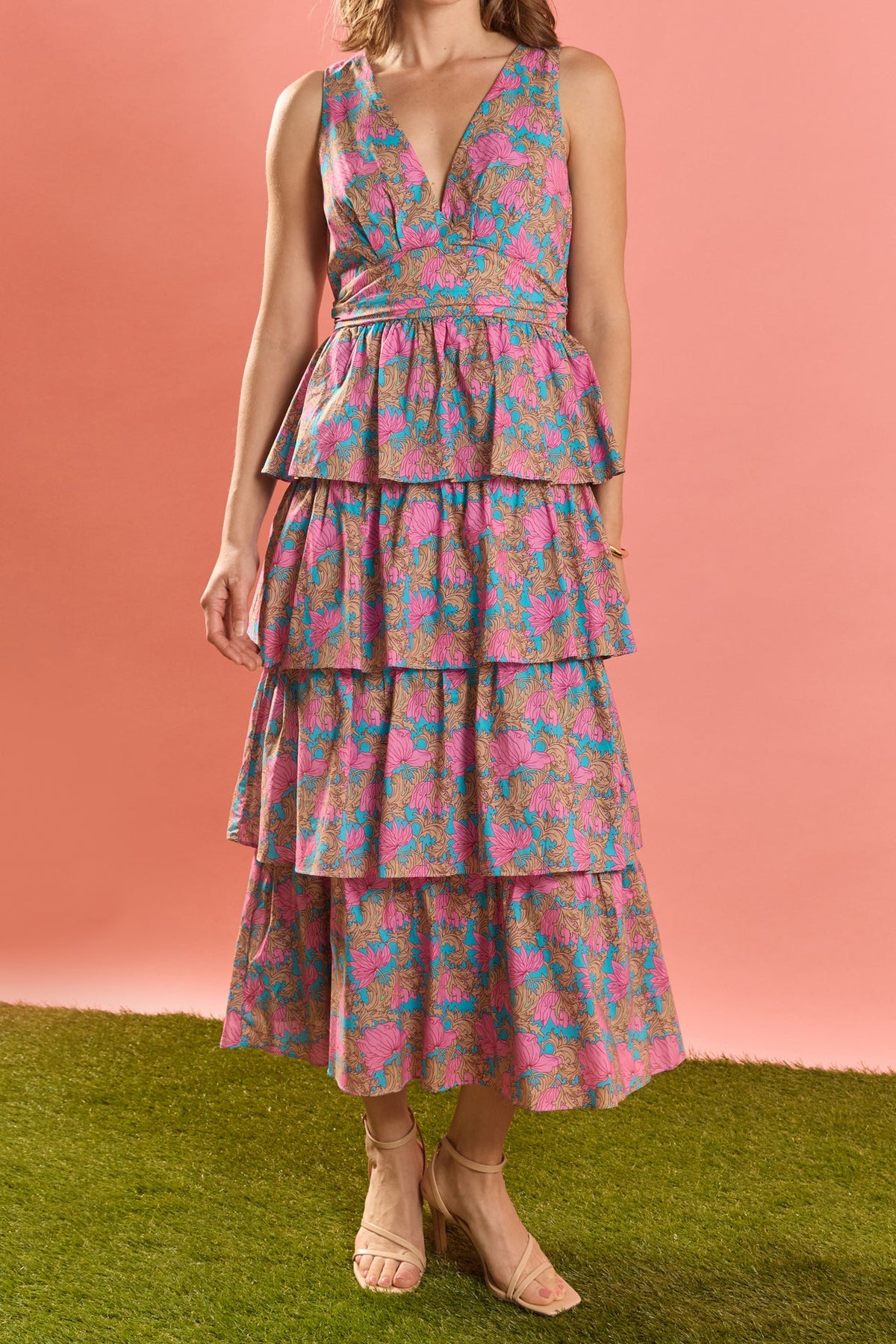 Floral Tiered V-Neck Maxi Dress