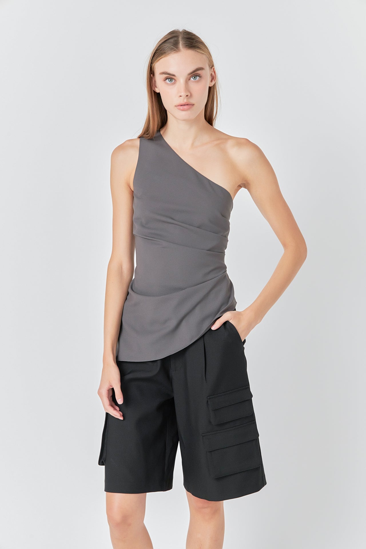 GREY LAB - One Shoulder Ruched Top - TOPS available at Objectrare