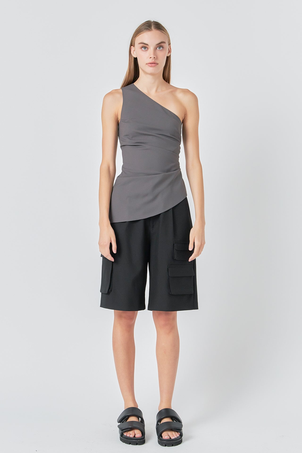 GREY LAB - One Shoulder Ruched Top - TOPS available at Objectrare