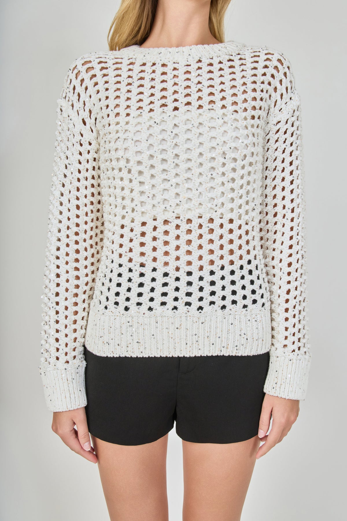 Sequined Mesh Knit Sweater