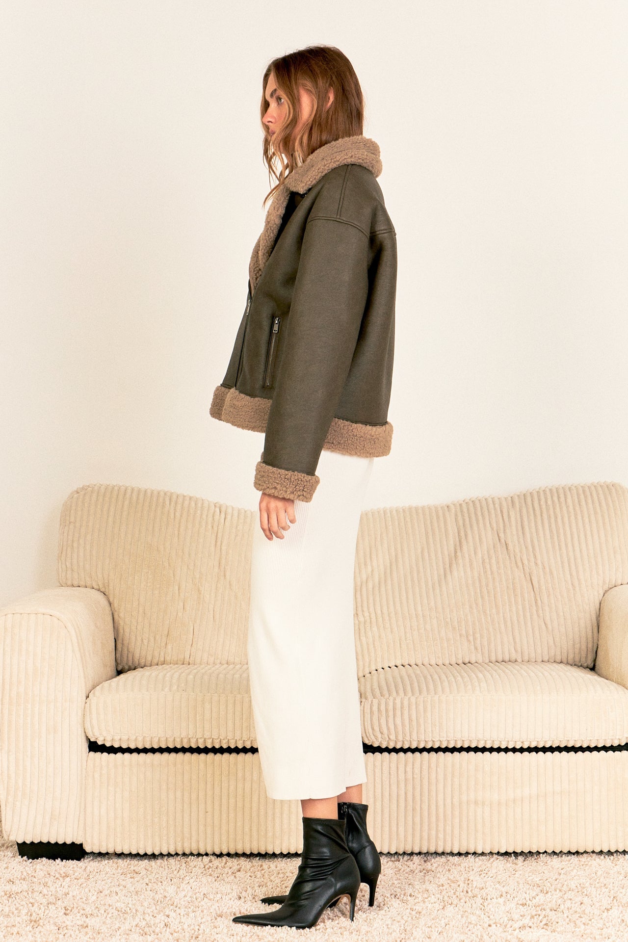 ENDLESS ROSE - Faux Leather Jacket with Sherpa Lining - OUTERWEAR available at Objectrare