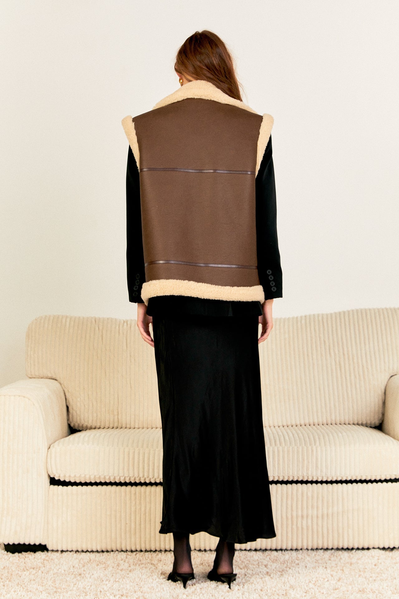 ENDLESS ROSE - Sherpa Lined Faux Leather Vest - OUTERWEAR available at Objectrare
