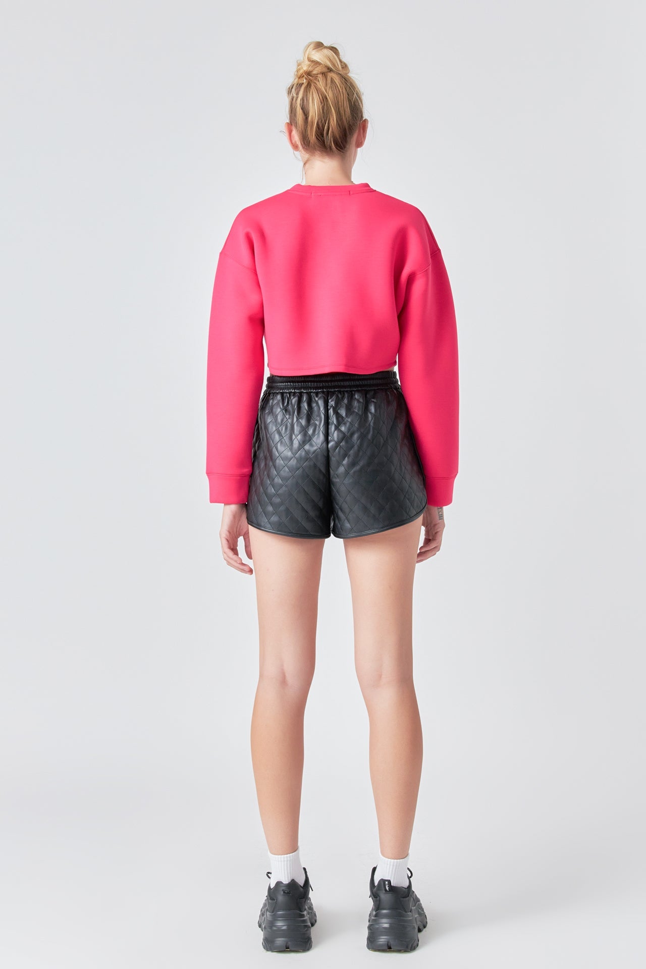 GREY LAB - Faux Leather Diamond Stitch Shorts - SHORTS available at Objectrare