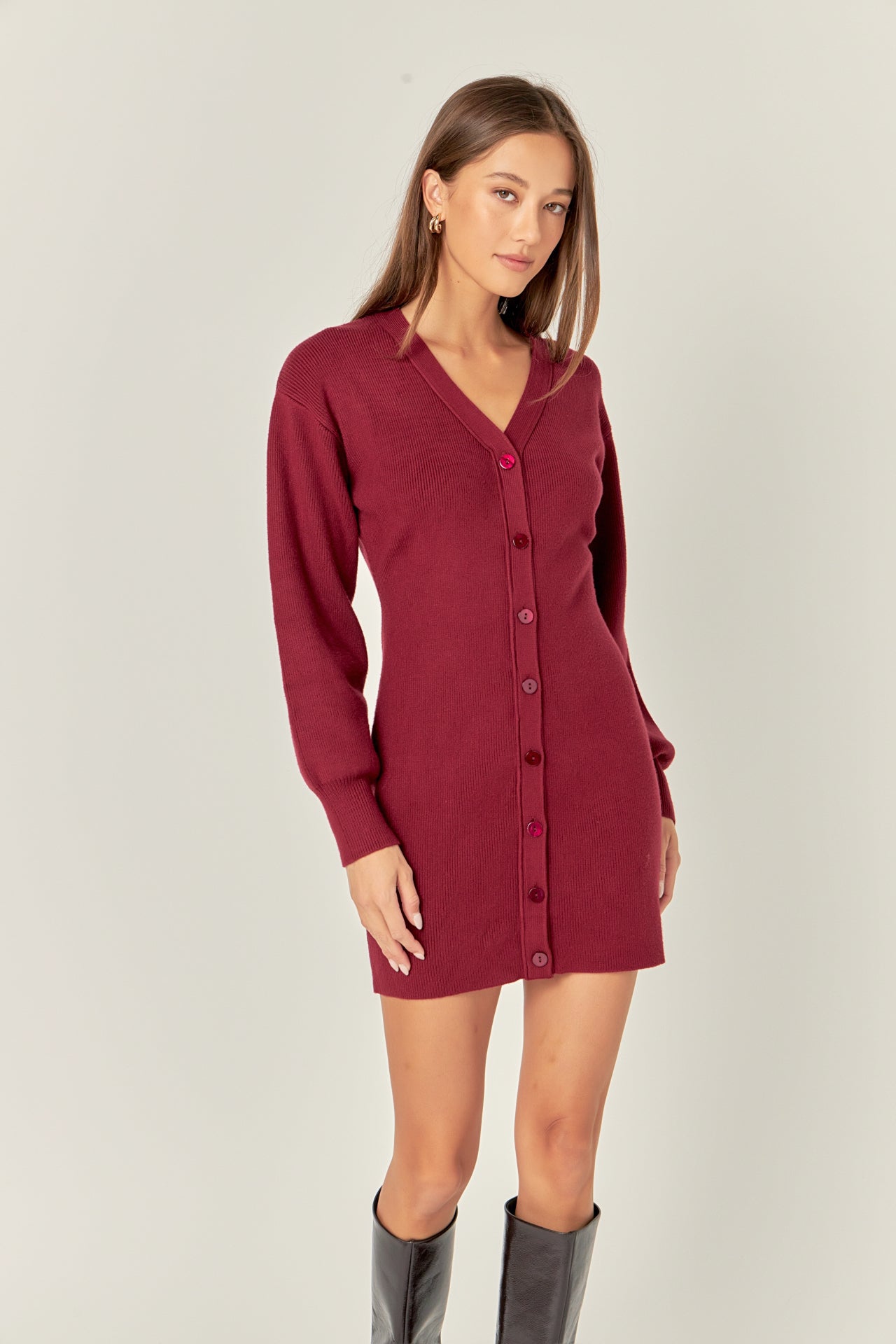 GREY LAB - V-Neck Cardigan Mini Knit Dress - DRESSES available at Objectrare